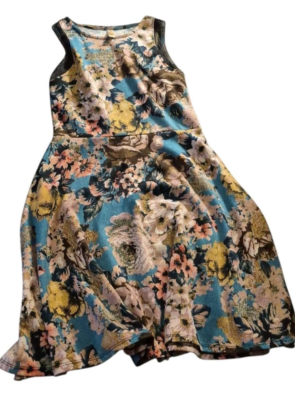 Xhilaration Blue Floral Sleeveless Fit-and-Flare Dress(522)